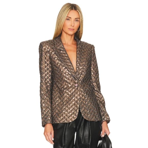 L'AGENCE Women's Bronze Sequin Clementine Metallic Diamond Blazer Size 2